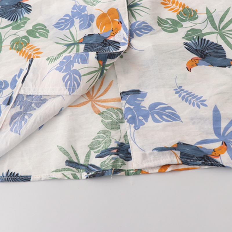 夏季港味小清新度假风西装领印花衬衫韩版宽松显瘦短袖上衣