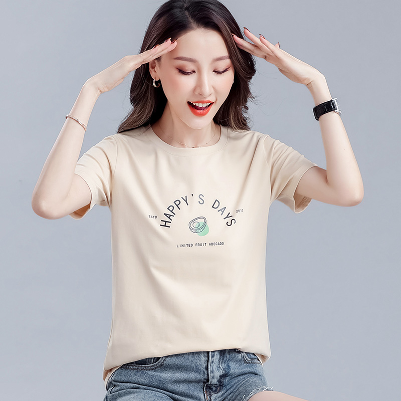 常规短袖 实拍2021夏新款印花简约字母卡通百搭T恤100%棉宽松女装
