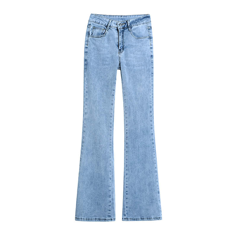Real shot high elastic light color jeans women's new autumn 2021 show thin high waist micro RA pants women slim show thin