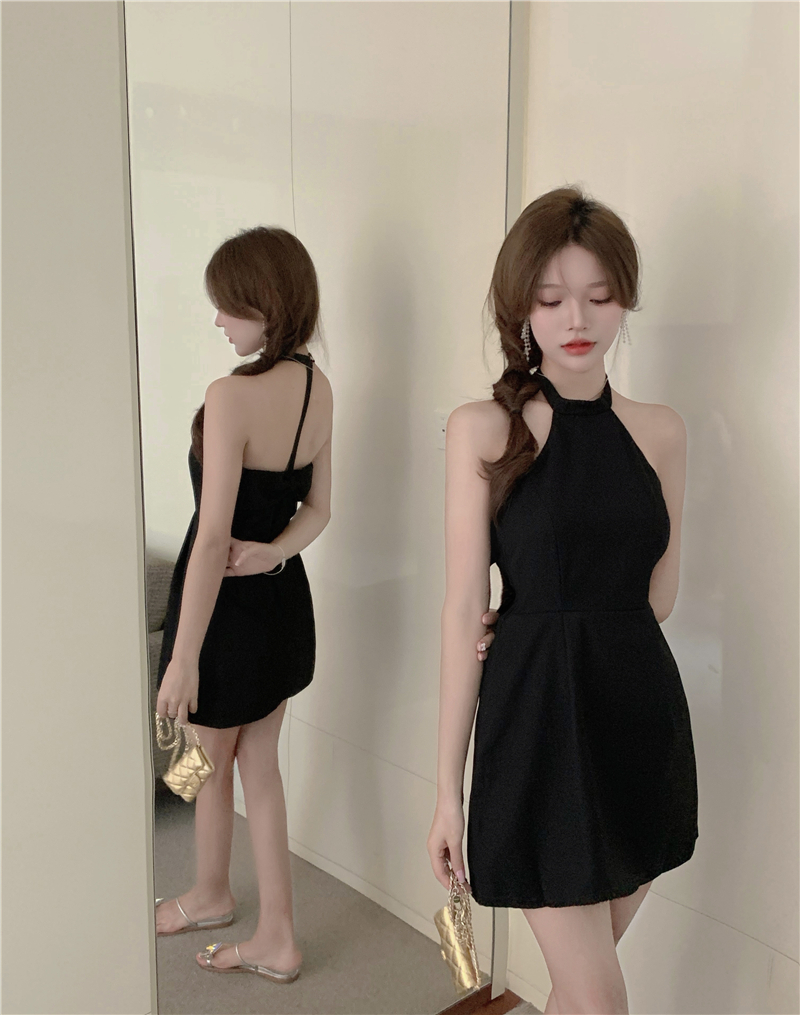 Real price pure desire wind hang neck butterfly dew back waist show thin dress