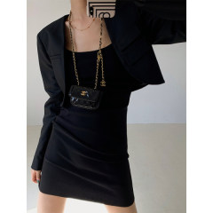 Left women's French Black Dress Medium Length High Waist Dress 2021 summer new sleeveless suspender dress