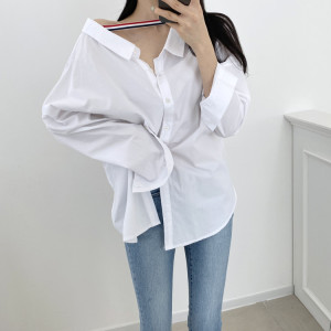 PS48328# 韩国chic早秋设计感前后两穿衬衣 服装批发女装直播货源