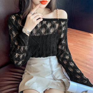 PS50473# 新韩版时尚露肩性感镂空针织衫斜肩一字设计感小众上衣女 服装批发女装直播货源