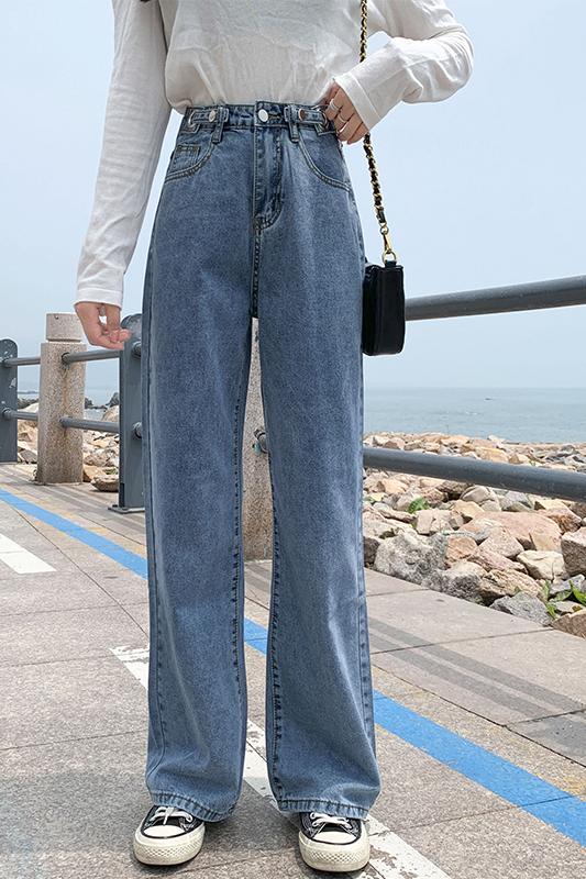 Real photo floor pants jeans women's drape loose high waist slim straight leg pants summer autumn pants