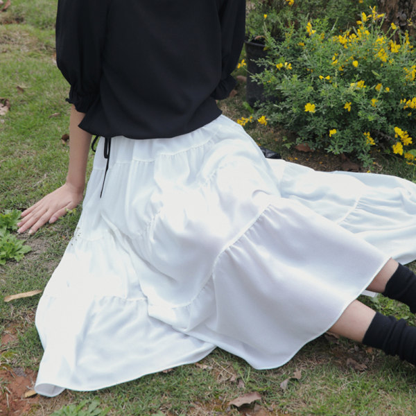 Official figure real price  new spring summer autumn skirt white A-line skirt super fairy high waist mid length cake skirt