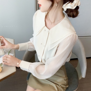 RS49475#长袖雪纺衫女秋季新款心机衬衫仙气上衣设计感宽松小衫