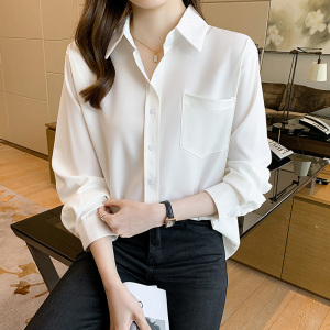 KM17505#白色衬衫女春复古洋气设计感小众上衣简约气质显瘦长袖衬衣