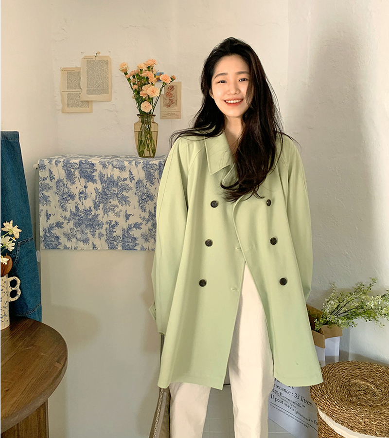 The size has been updated chic Korean style spring British fashion niche double breasted loose trench coat coat