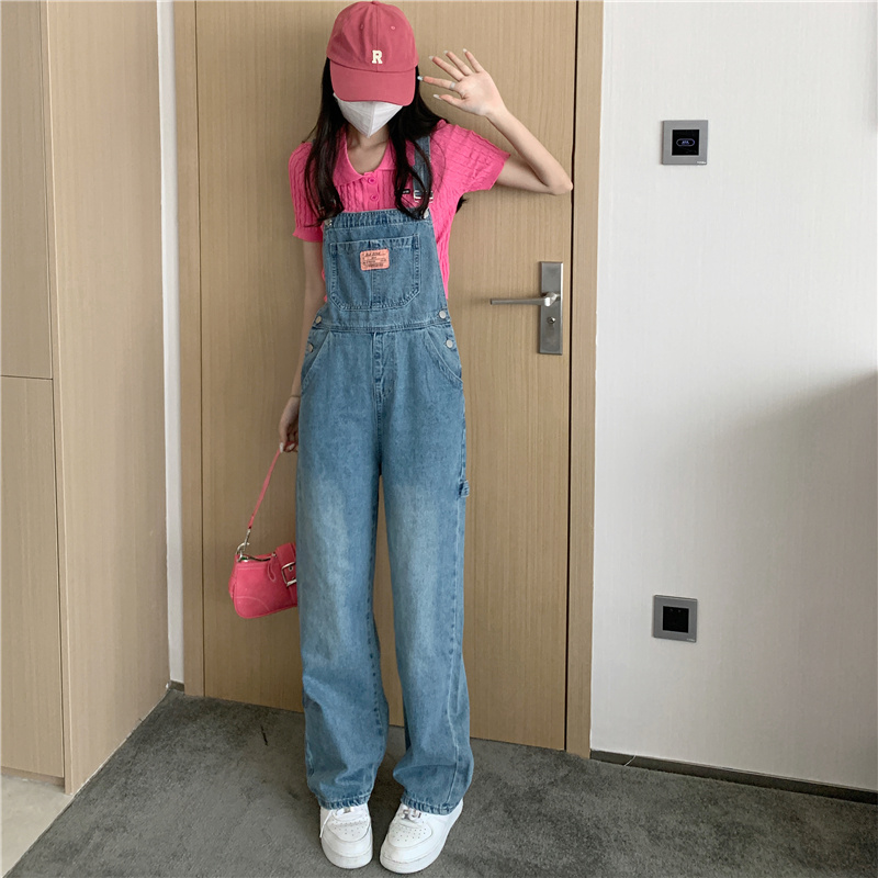 Real shooting autumn Costume Large Size fat mm fashionable design sense overalls high waist loose overalls