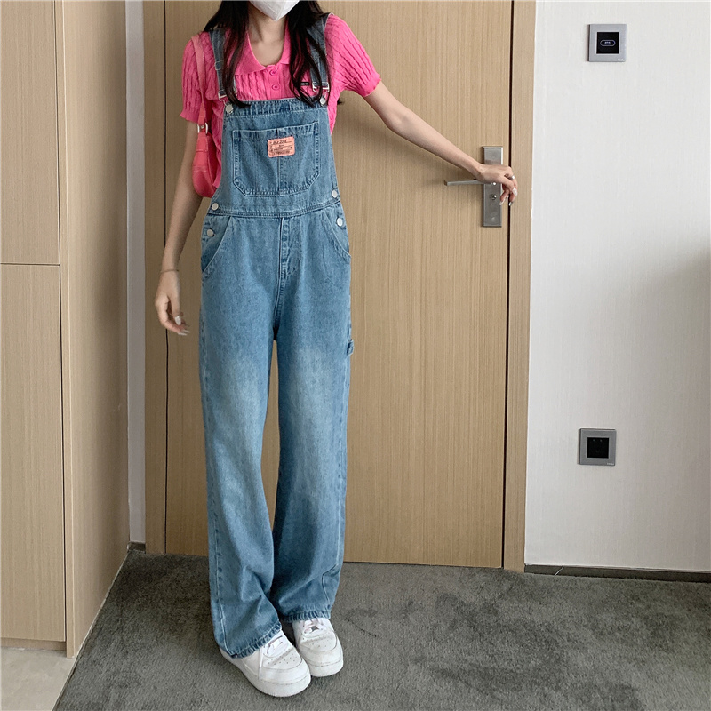 Real shooting autumn Costume Large Size fat mm fashionable design sense overalls high waist loose overalls
