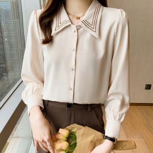 KM20353#新款韩版时尚通勤职业纯色简约雪纺衬衫女长袖百搭衬衣
