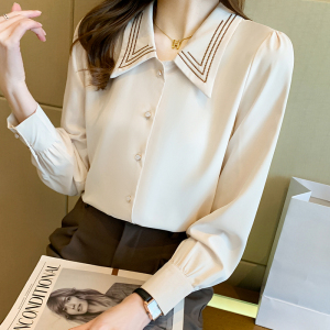 KM20353#新款韩版时尚通勤职业纯色简约雪纺衬衫女长袖百搭衬衣