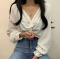韓國chic 秋季V領扭結設計感百搭上衣輪播圖3