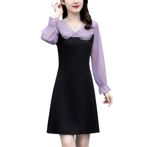 RM9903#大码女装秋装新款法式复古连衣裙女气质娃娃领显瘦小黑裙子