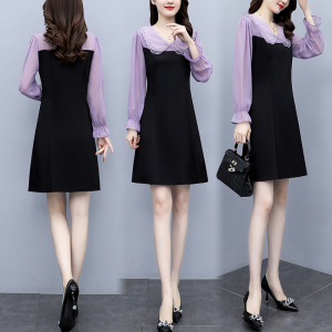 RM9903#大码女装秋装新款法式复古连衣裙女气质娃娃领显瘦小黑裙子