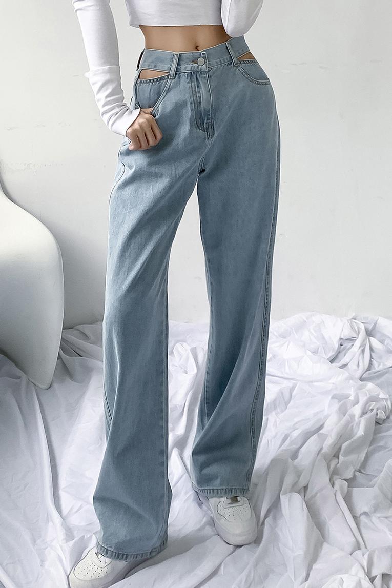 Real shooting jeans women's summer thin style early autumn new love straight tube loose high waist thin wide leg mops
