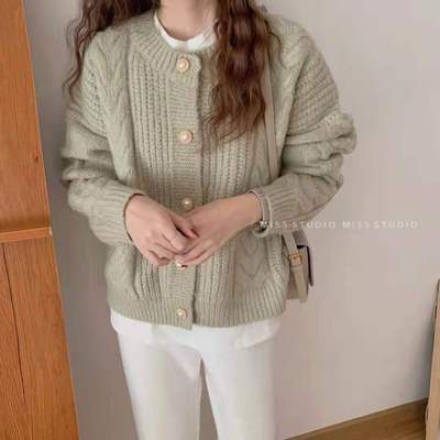 MISS sweater women's loose outer wear autumn and winter new retro Japanese style gentle lazy style thickened knitted cardigan