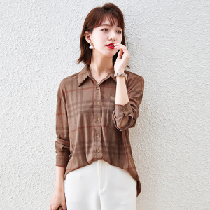 RS49033#格子衬衫女设计感小众新款秋季法式丝绒上衣长袖衬衣