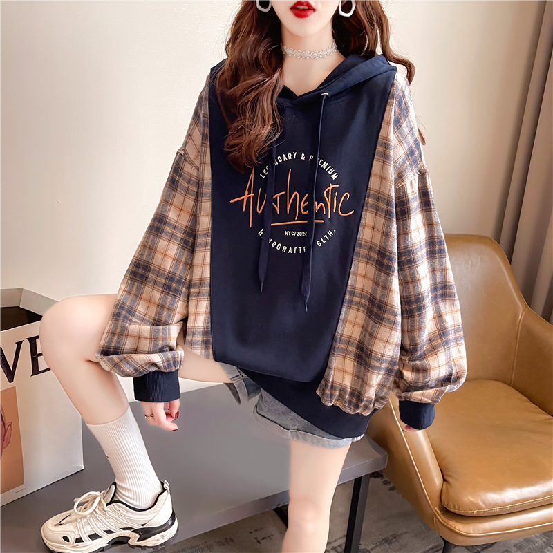 Real shot 2024 spring Korean style hooded letter printed loose mid-length plus size women's thin sweatshirt for women