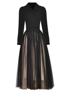 PS46674# 春秋欧美时尚套装裙气质短款小西装网纱半身裙两件套