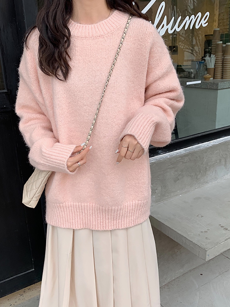 Peach powder soft waxy mohair sweater women's loose gentle lazy wind autumn and winter new knitted outerwear top