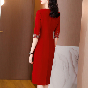 RM21403#连衣裙七分袖2023秋装新款法式钉珠显瘦气质优雅职业包臀裙