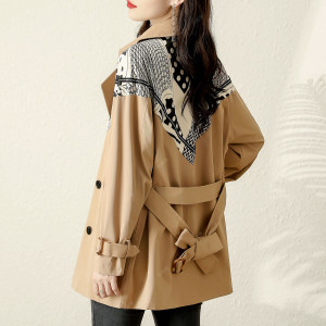 RM24145#新款时尚轻奢英伦风设计感撞色拼接双排扣风衣女式外套