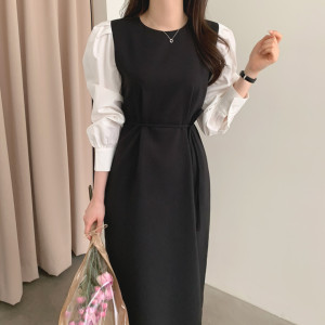 PS51850# 韩国chic法式气质撞色连衣裙 服装批发女装直播货源