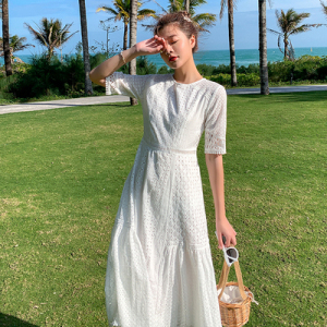 PS35075# 白色蕾丝镂空连衣裙海边拍照三亚沙滩裙女超仙波西米亚长裙 服装批发女装直播货源