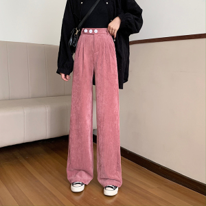 RS49606#冬季韩版新款高腰显瘦纯色灯芯绒垂感阔腿裤休闲裤