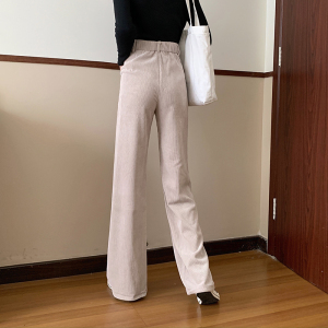 RS49606#冬季韩版新款高腰显瘦纯色灯芯绒垂感阔腿裤休闲裤