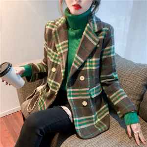PS65020# 韩版绿格子西装 服装批发女装服饰货源
