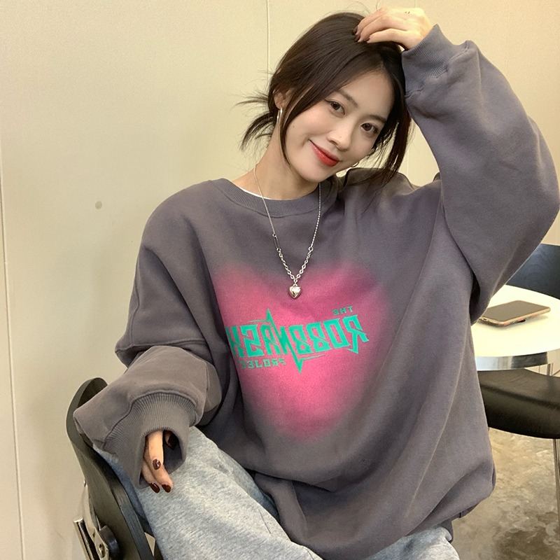 Plush and thickened sweater women's autumn and winter Korean 2021 new front and back printed couple's loose long sleeve top