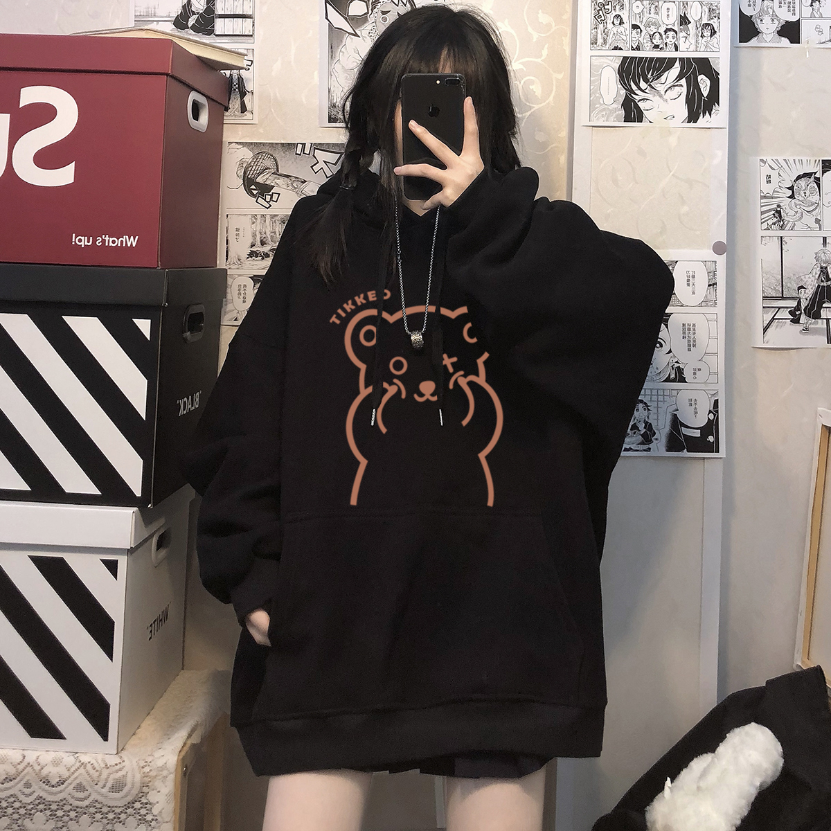 Soft milk sweater hooded hiphop top oversize couple