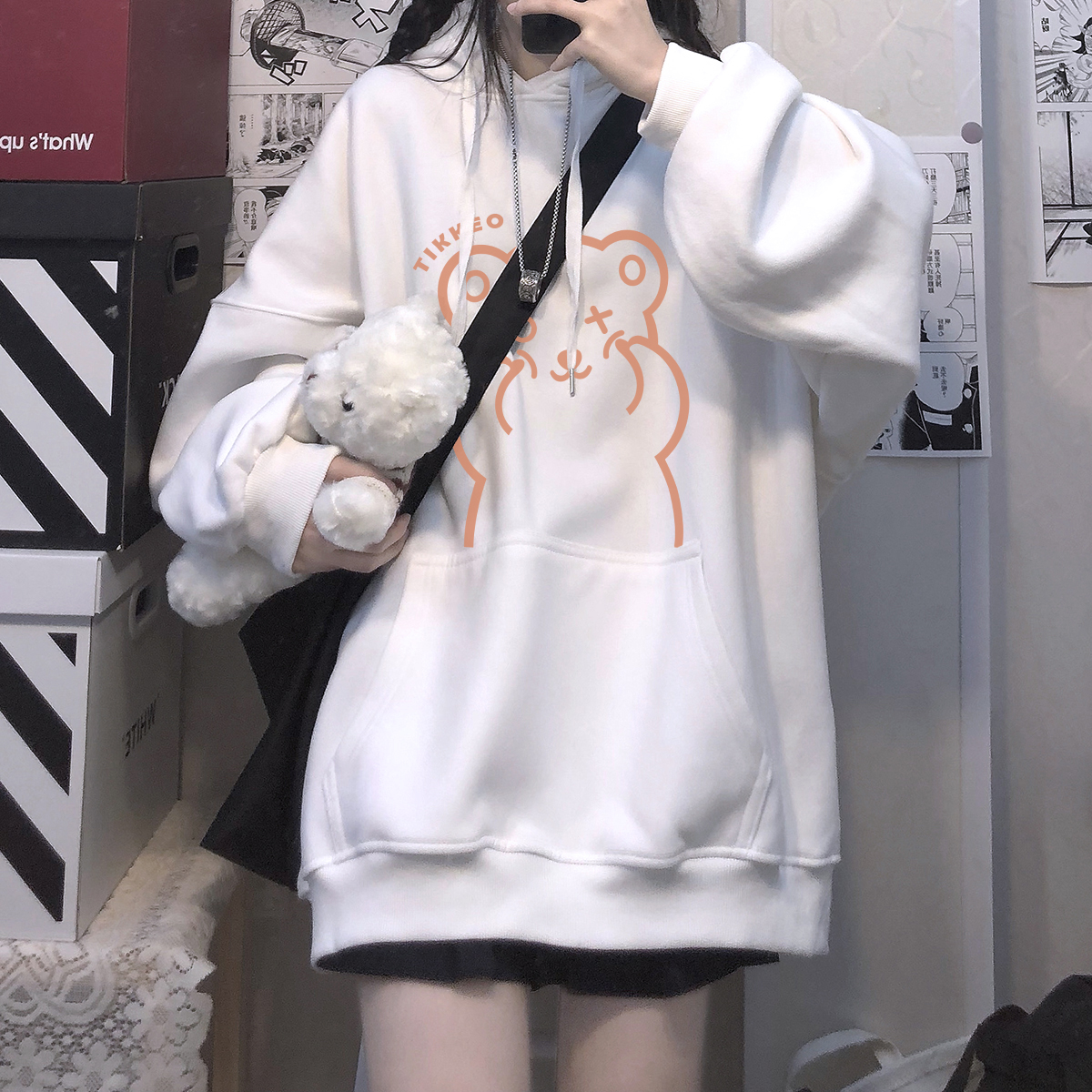 Soft milk sweater hooded hiphop top oversize couple
