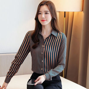 RS49370#春季新款韩版条纹衬衫女职业上衣宽松显瘦衬衣打底衫长袖