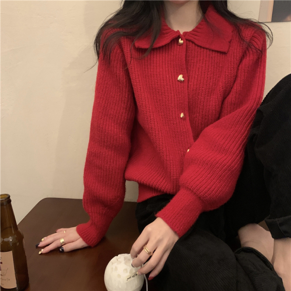 RS49594#新款冬季圣诞红毛衣针织开衫外套女