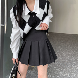 RS49608#韩版高腰显瘦百褶裙学生百搭纯色半身裙短裙A字裙