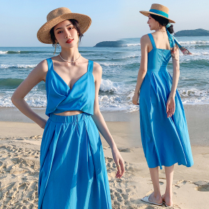PS41938# 克莱因蓝度假风夏季新款超仙高级感法式吊带连衣裙沙滩裙 服装批发女装直播货源