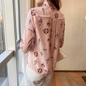 RM22671#新款时尚印花高品质长袖衬衫设计感小众复古雪纺衬衣