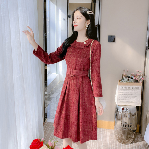 PS10903# 春秋新款红色法式复古气质长袖连衣裙女 服装批发女装直播货源