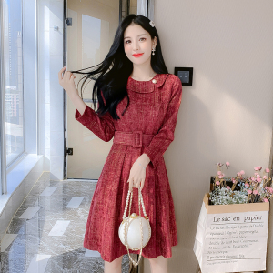 PS10903# 春秋新款红色法式复古气质长袖连衣裙女 服装批发女装直播货源
