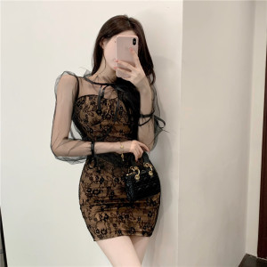 Lace dress foreign style mesh stitching sexy Hip Wrap Skirt
