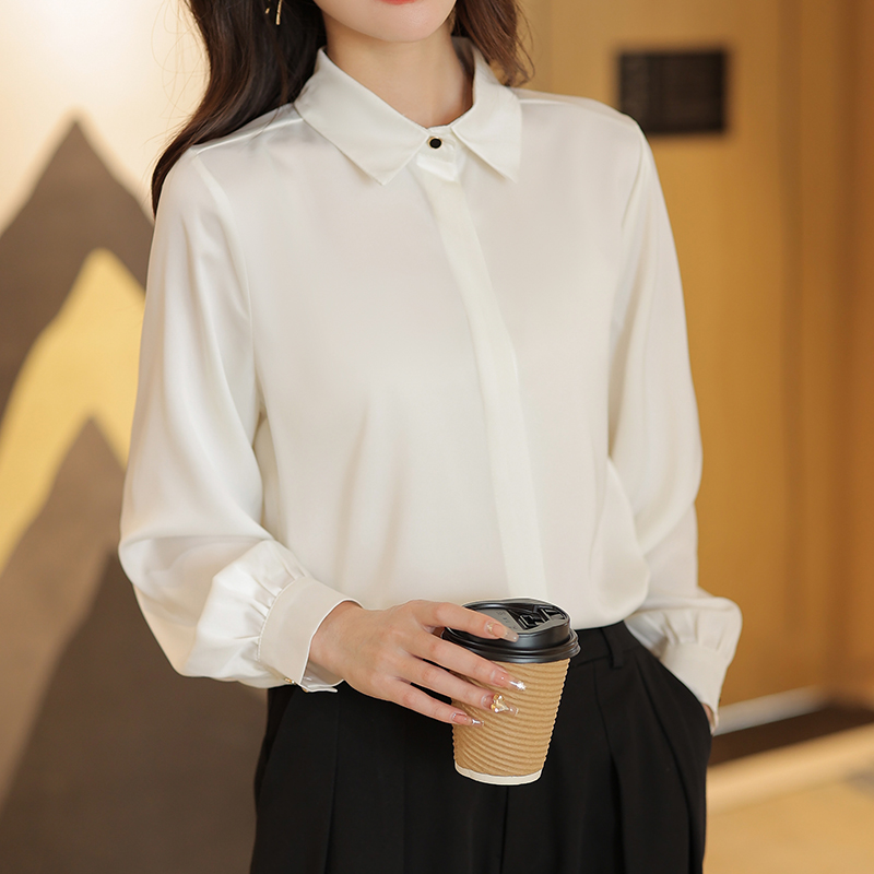 2026春季新款白色襯衫女長袖韓版面試職業正裝緞面襯衣女上衣