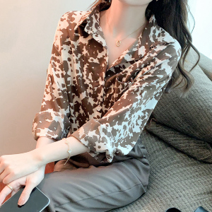 TR13994# 春季装新款韩版百搭宽松印花长袖衬衫女上衣 服装批发女装直播货源