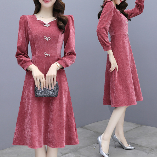 RM1863#红色连衣裙子女装 新款高端气质小个子别致打底裙