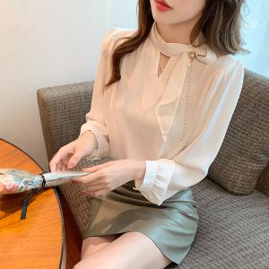 KM23856#春秋法式复古泡泡袖气质设计感小众长袖衬衫衬衣女