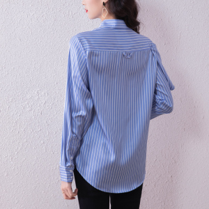 PS10613# 早春款女装新款法式衬衫设计感小众长袖条纹蓝色上衣女 服装批发女装直播货源