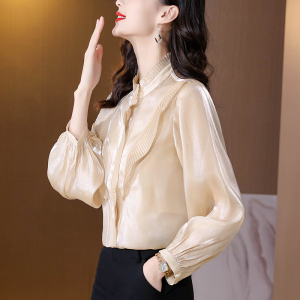 RM3670#新款长袖衬衣复古宫廷风港味设计感小众褶皱花边气质上衣