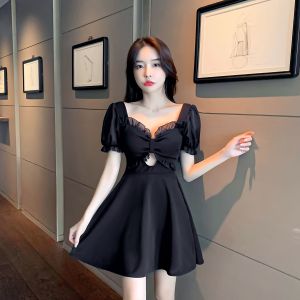 Large bow stitched bubble sleeve dress for women